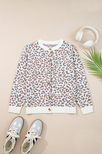 Leopard Print Drop Shoulder Button Down Cardigan Sweater