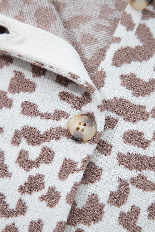 Leopard Print Drop Shoulder Button Down Cardigan Sweater
