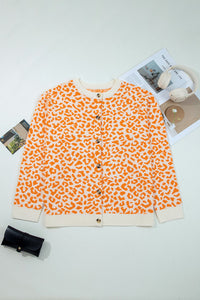 Leopard Print Drop Shoulder Button Down Cardigan Sweater