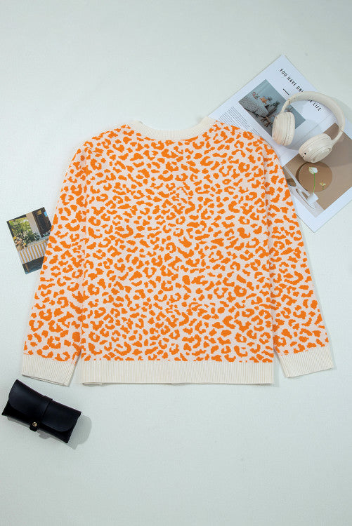 Leopard Print Drop Shoulder Button Down Cardigan Sweater