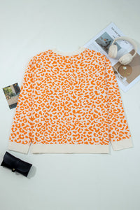Leopard Print Drop Shoulder Button Down Cardigan Sweater