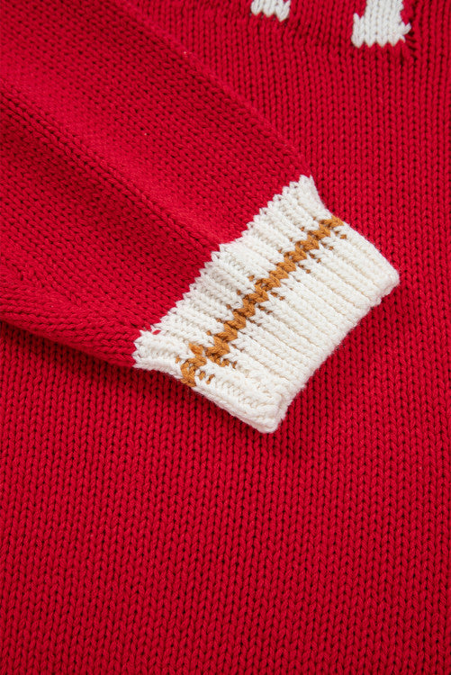 Red MERRY Stripe Trim Drop Shoulder Oversized Sweater
