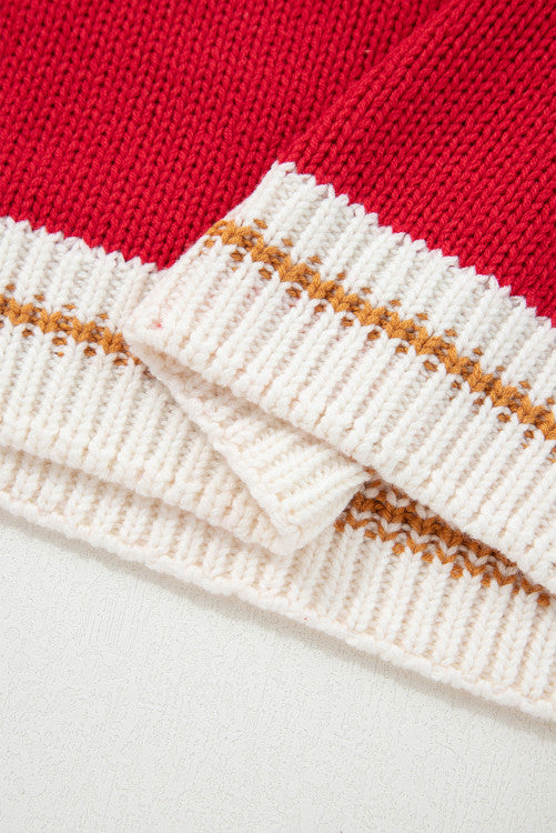 Red MERRY Stripe Trim Drop Shoulder Oversized Sweater