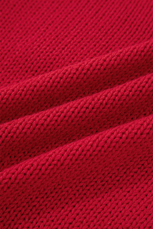 Red MERRY Stripe Trim Drop Shoulder Oversized Sweater