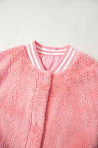Pink Varsity Stripe Trimmed Oversized Fuzzy Plush Vest