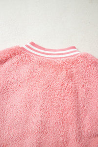 Pink Varsity Stripe Trimmed Oversized Fuzzy Plush Vest