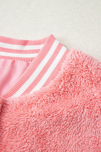 Pink Varsity Stripe Trimmed Oversized Fuzzy Plush Vest