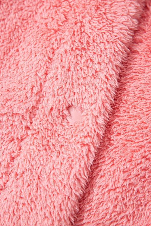 Pink Varsity Stripe Trimmed Oversized Fuzzy Plush Vest