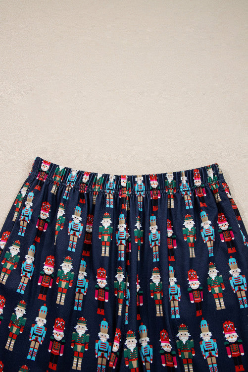 White Mama Claus Plaid Letter Tee and Nutcracker Shorts 2-pc Lounge Set