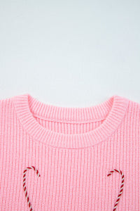 Pink Merry Candy Cane Crew Neck Knit Sweater