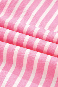 Pink Stripe Buttoned Front Long Sleeve Top and Pants 2 Piece Sleepwear