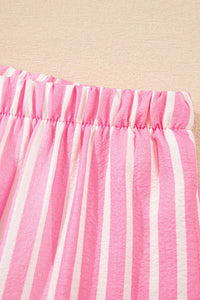 Pink Stripe Buttoned Front Long Sleeve Top and Pants 2 Piece Sleepwear