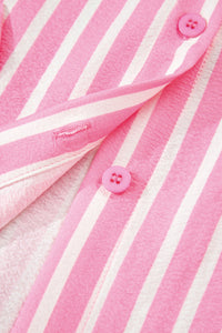 Pink Stripe Buttoned Front Long Sleeve Top and Pants 2 Piece Sleepwear
