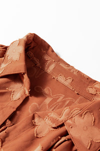 Fall Rust Texture Appliqué Floral Ruffly Plus Size Midi Dress