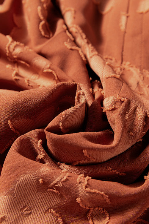 Fall Rust Texture Appliqué Floral Ruffly Plus Size Midi Dress