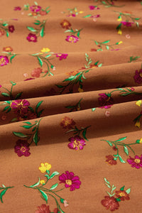 Brown Plus Size Fall Floral V-Neck Ruffled Sleeve Tiered Maxi Dress