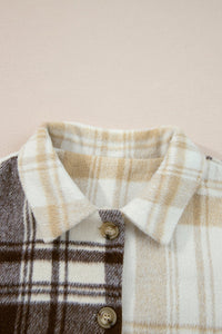 Cream Brown Plaid Button Up Lightweight Jacket