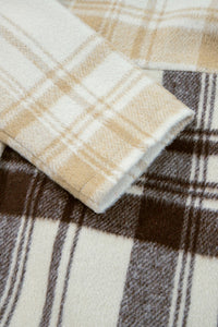 Cream Brown Plaid Button Up Lightweight Jacket