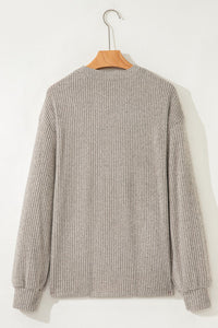 Taupe Drop Shoulder 1/4 Button Down Kangaroo Pocket Knit Top