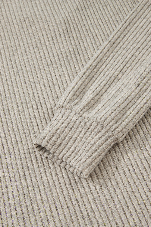 Taupe Drop Shoulder 1/4 Button Down Kangaroo Pocket Knit Top