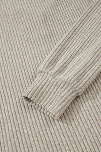 Taupe Drop Shoulder 1/4 Button Down Kangaroo Pocket Knit Top