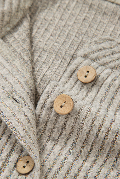 Taupe Drop Shoulder 1/4 Button Down Kangaroo Pocket Knit Top