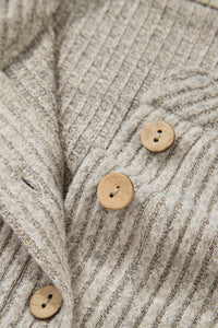 Taupe Drop Shoulder 1/4 Button Down Kangaroo Pocket Knit Top