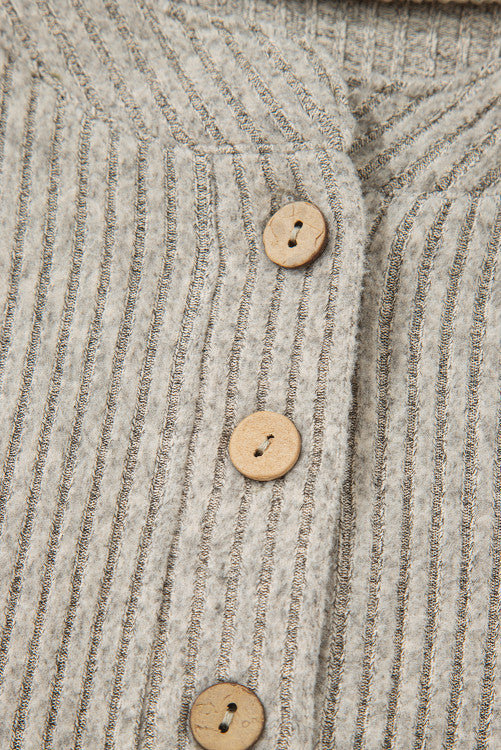 Taupe Drop Shoulder 1/4 Button Down Kangaroo Pocket Knit Top
