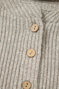 Taupe Drop Shoulder 1/4 Button Down Kangaroo Pocket Knit Top