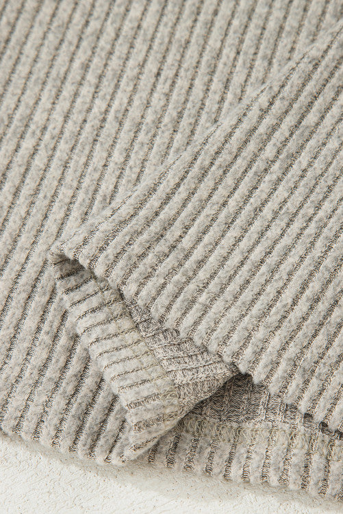 Taupe Drop Shoulder 1/4 Button Down Kangaroo Pocket Knit Top