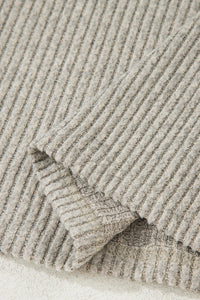 Taupe Drop Shoulder 1/4 Button Down Kangaroo Pocket Knit Top