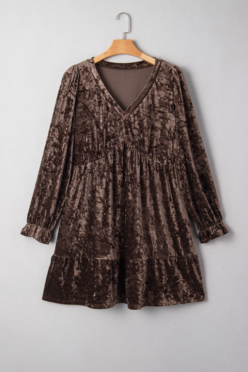 Plus Size Velvet Babydoll Mini Dress with Pockets