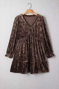 Plus Size Velvet Babydoll Mini Dress with Pockets