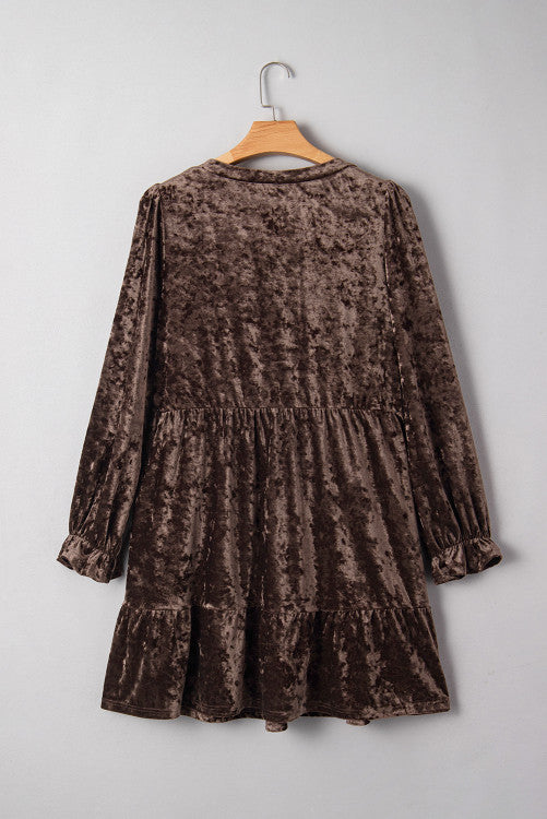 Plus Size Velvet Babydoll Mini Dress with Pockets