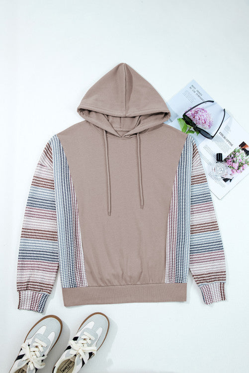 Taupe and Blue Houndstooth Colorblock Hoodie
