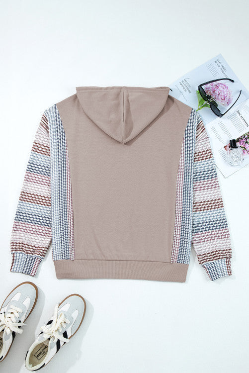 Taupe and Blue Houndstooth Colorblock Hoodie