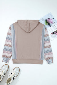 Taupe and Blue Houndstooth Colorblock Hoodie