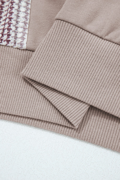 Taupe and Blue Houndstooth Colorblock Hoodie