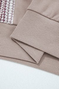Taupe and Blue Houndstooth Colorblock Hoodie