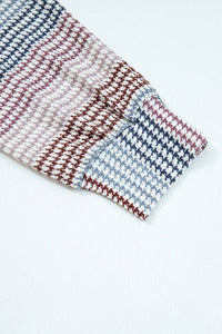 Taupe and Blue Houndstooth Colorblock Hoodie
