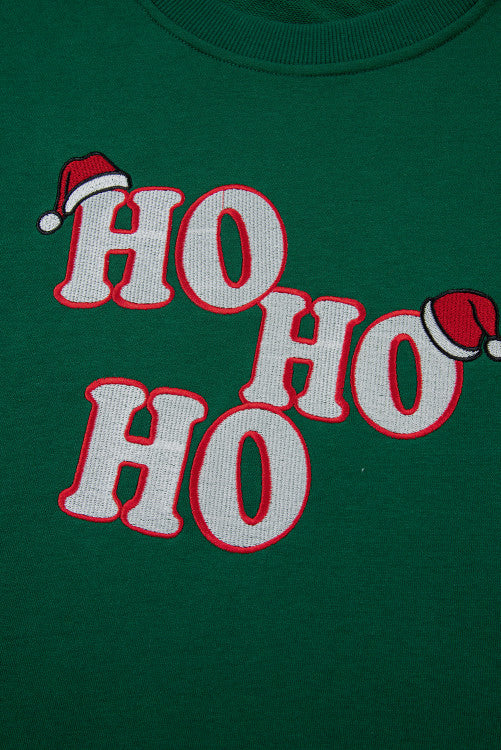 Christmas Green Embroidered HO HO HO Graphic Crewneck Sweatshirt