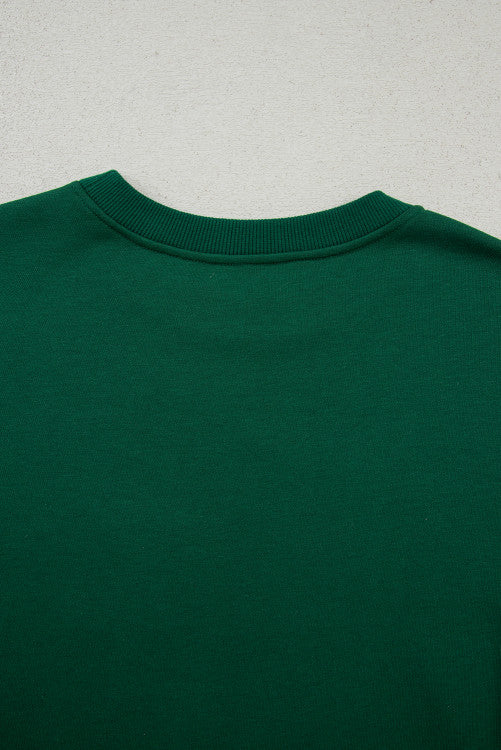 Christmas Green Embroidered HO HO HO Graphic Crewneck Sweatshirt