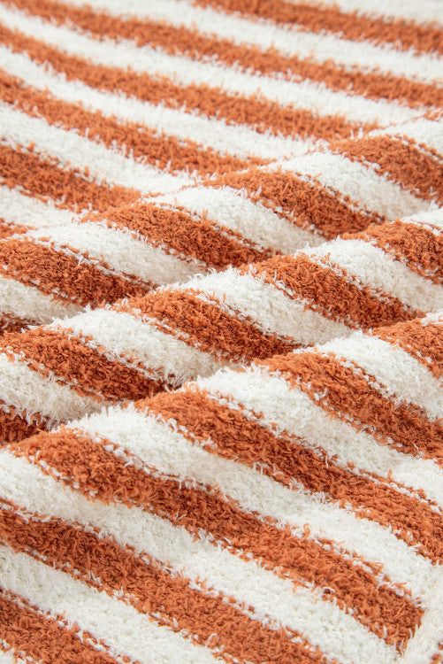 Rust Orange Stripe Cowl Neck Drop Shoulder Sweater