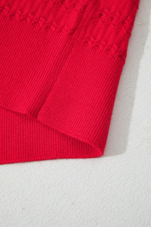 Texture Knit Ruched Shoulder Crew Neck Sweater