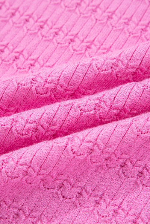 Texture Knit Ruched Shoulder Crew Neck Sweater