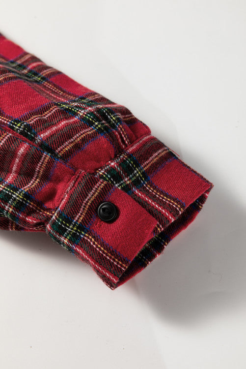 Red Tartan Plaid Button Down Ruffly Long Sleeve Mini Dress