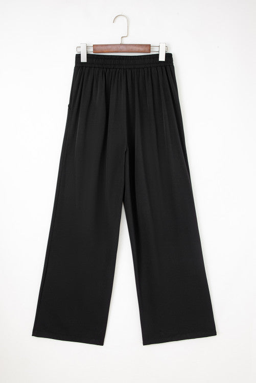 Pleated Front Pull On High Waist Wide Leg Dress Pants