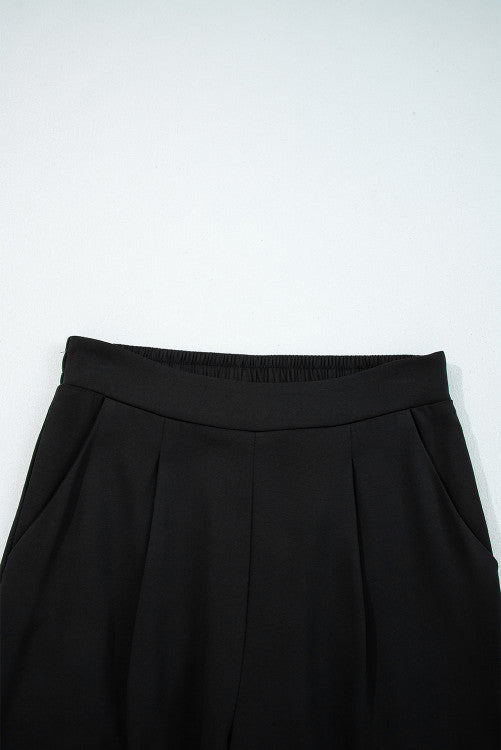 Pleated Front Pull On High Waist Wide Leg Dress Pants