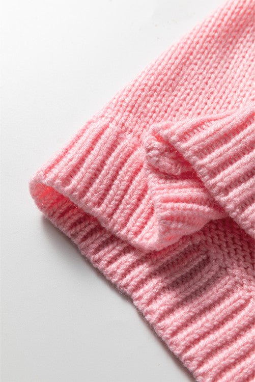 Christmas Tree Appliqué Open Front Drop Shoulder Pink Cardigan