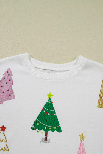 Pink and Green Christmas Tree Print Long Sleeve Top and Shorts Lounge Set